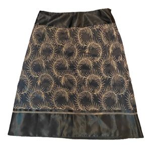 Nygard Collection black silk skirt with gold thread embroidery